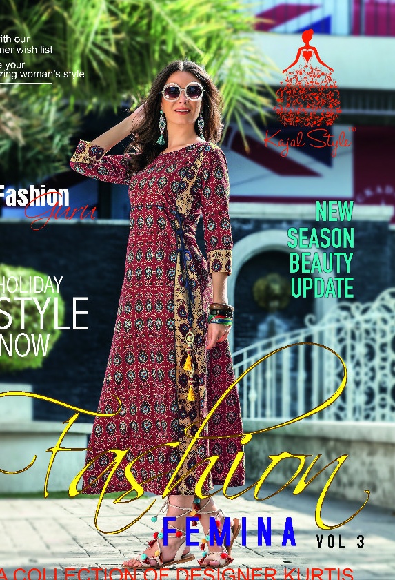 Kajal Style Fashion Femina 3 Rayon Cotton  Kurti Catalog Wholsaler Delear Surat