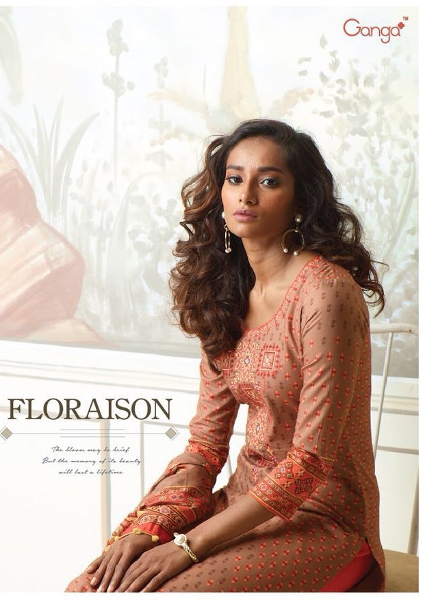 Ganga Floraison Catalog Pure Cotton Lawn Printed With Work Suits Collection Wholesale Price At Pratham Exports