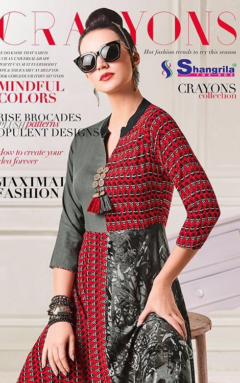 Crayons Collection By Shangrila Rayon Fancy Kurtis Collection Wholesaler In Surat