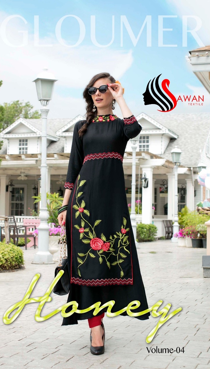 Sawan Textile Honey Vol 4 Rayon Fancy Embroidered Kurtis Wholesale