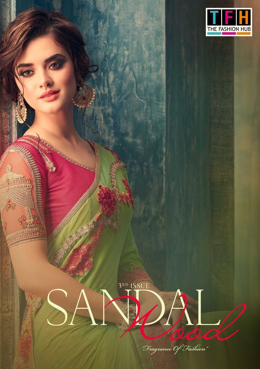 Tfh Sandal Wood 301-318 Series Designer Party Wear Sarees Collection Wholesale Rate