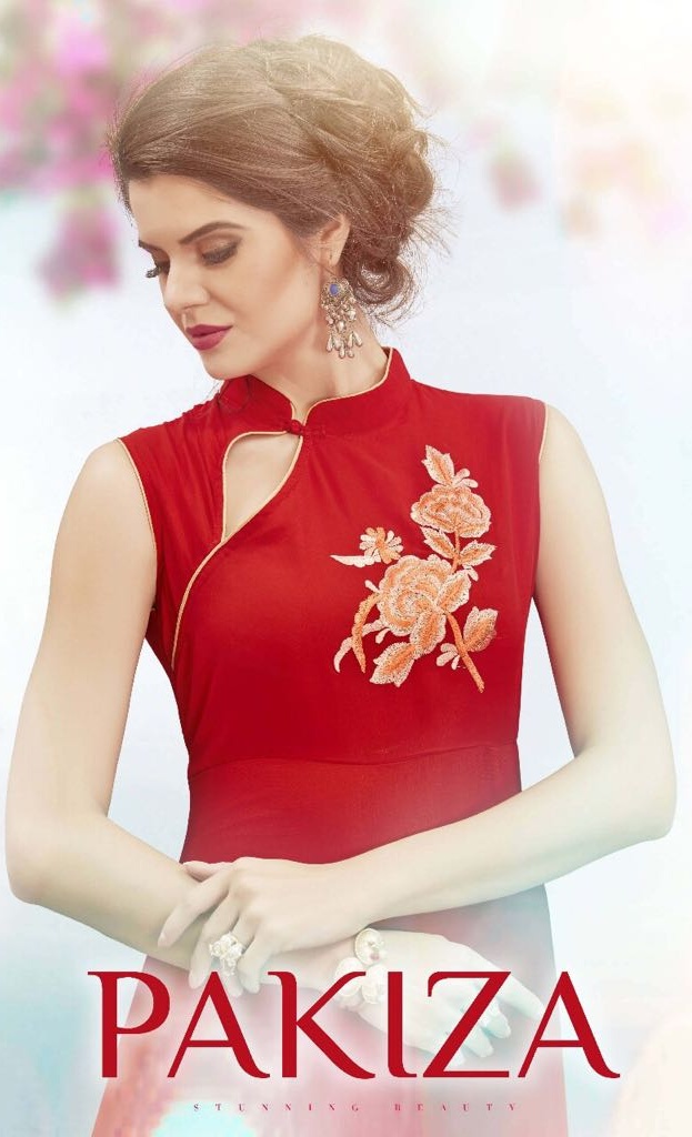 Vs Pakiza Catalog Wholesale Georgette Embroidered Work Party Wear Kurtis Online Wholesale Rate