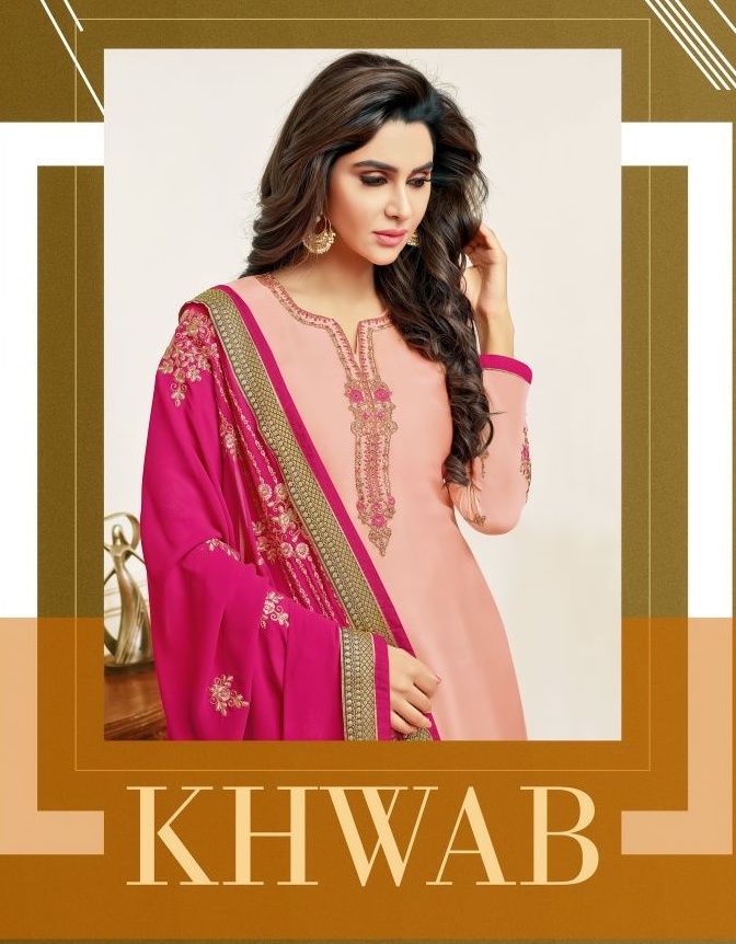Khwab By R R Fashion Satin Georgette Embroidered Wholesale Suit Supplier In India