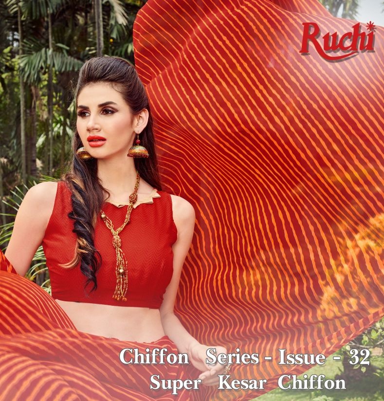Ruchi Chiffon Series 32 Super Kesar Chiffon Printed Sarees Collection Wholesale Rate