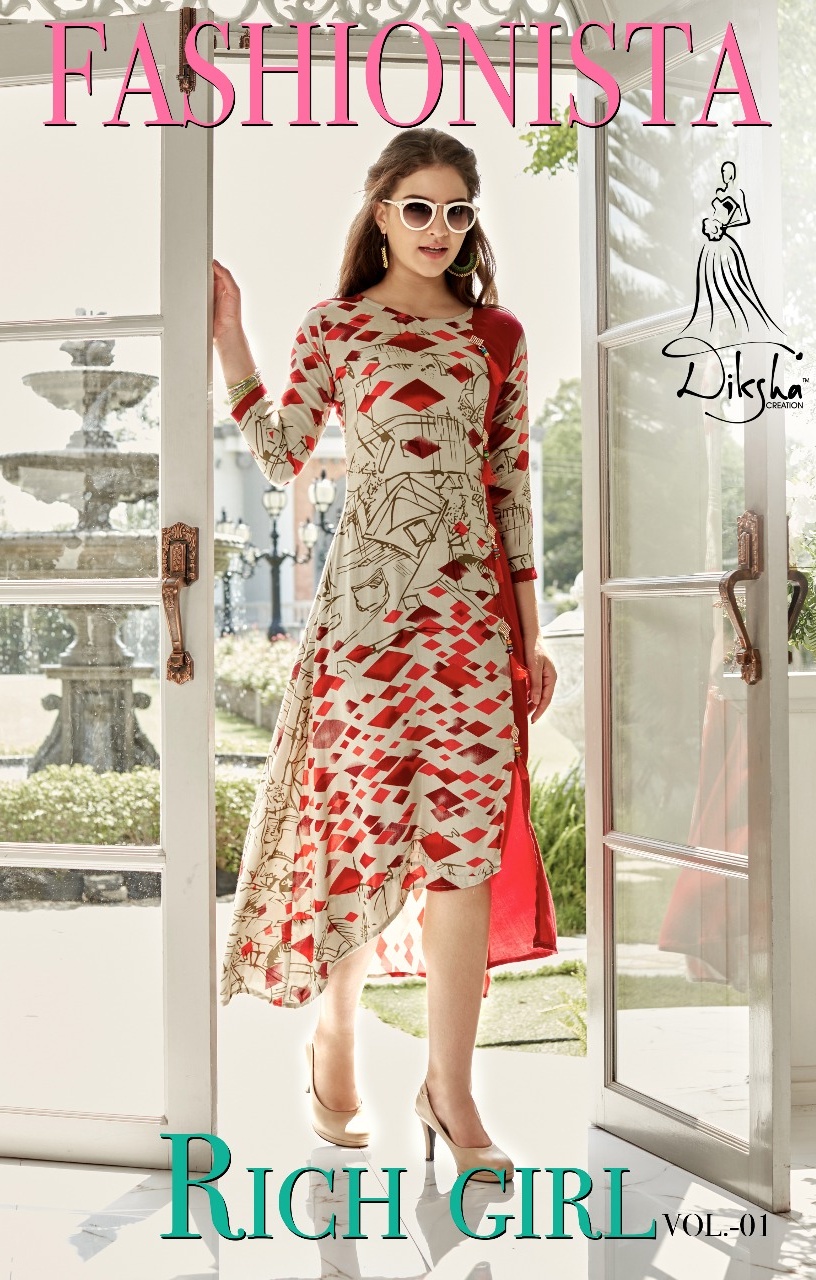 Diksha Fashion Rich Girl Vol 1 Rayon Fancy Designer Prints Kurtis Wholesale Rate