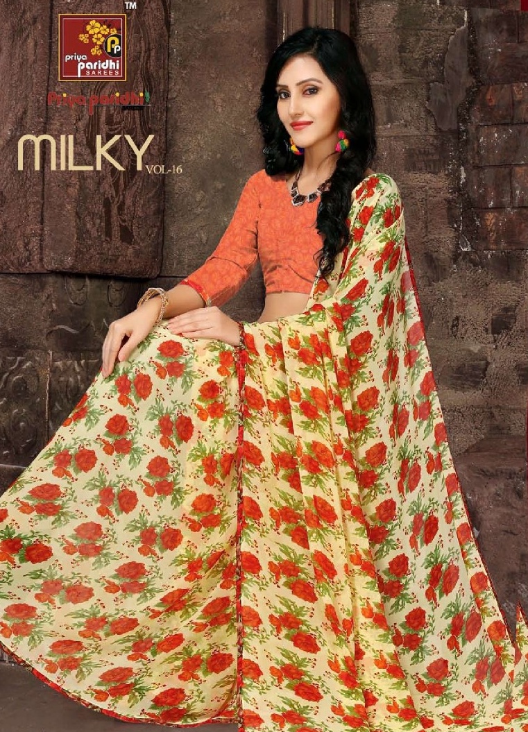 Priyaparidhi Milky Vol 16 Georgette Printed Daily Wear Sarees Wholesale Rate Supplier Surat