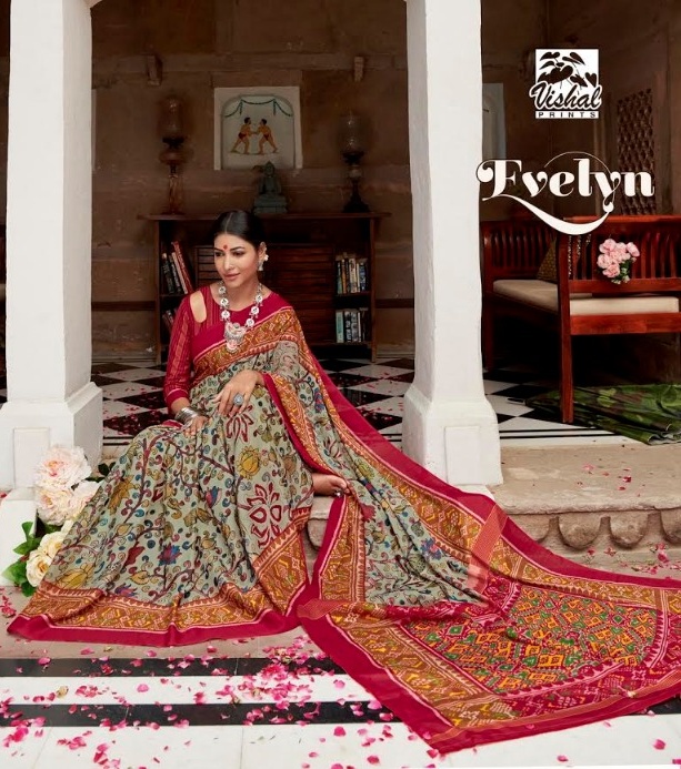 Vishal Evelyn Catalog Wholesale Designer Fancy Printed Sarees Collection Wholesale Rate