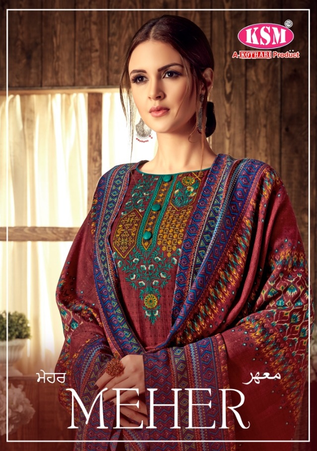 Kothari Presents Meher Catalog Pure Pashmina Digital Style Prints With Designer Embroidered Suits Collection
