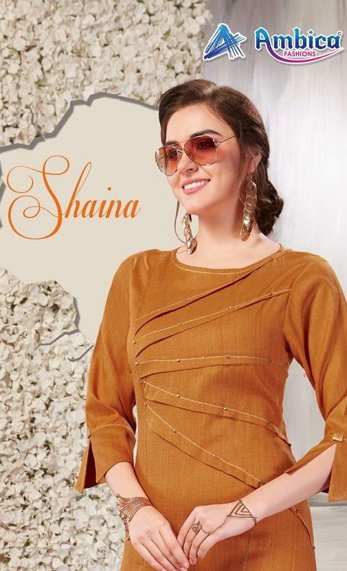Ambica Presents Shaina Fancy Cotton Designer Kurtis Collection Wholesale Rate