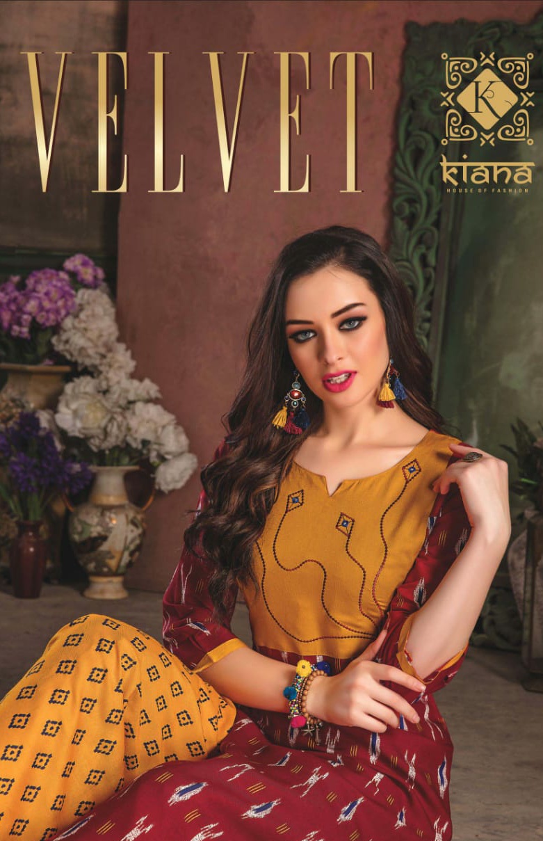 Kiana Launch Velvet Catalog Kurtis With Plazo Set Wholesale Rate