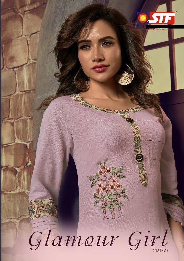 Stf Glamour Girl Vol 21 Reyon Embroidered Kurti With Cotton Plazzo Concept Wholesale Best Rate In Surat Dealer