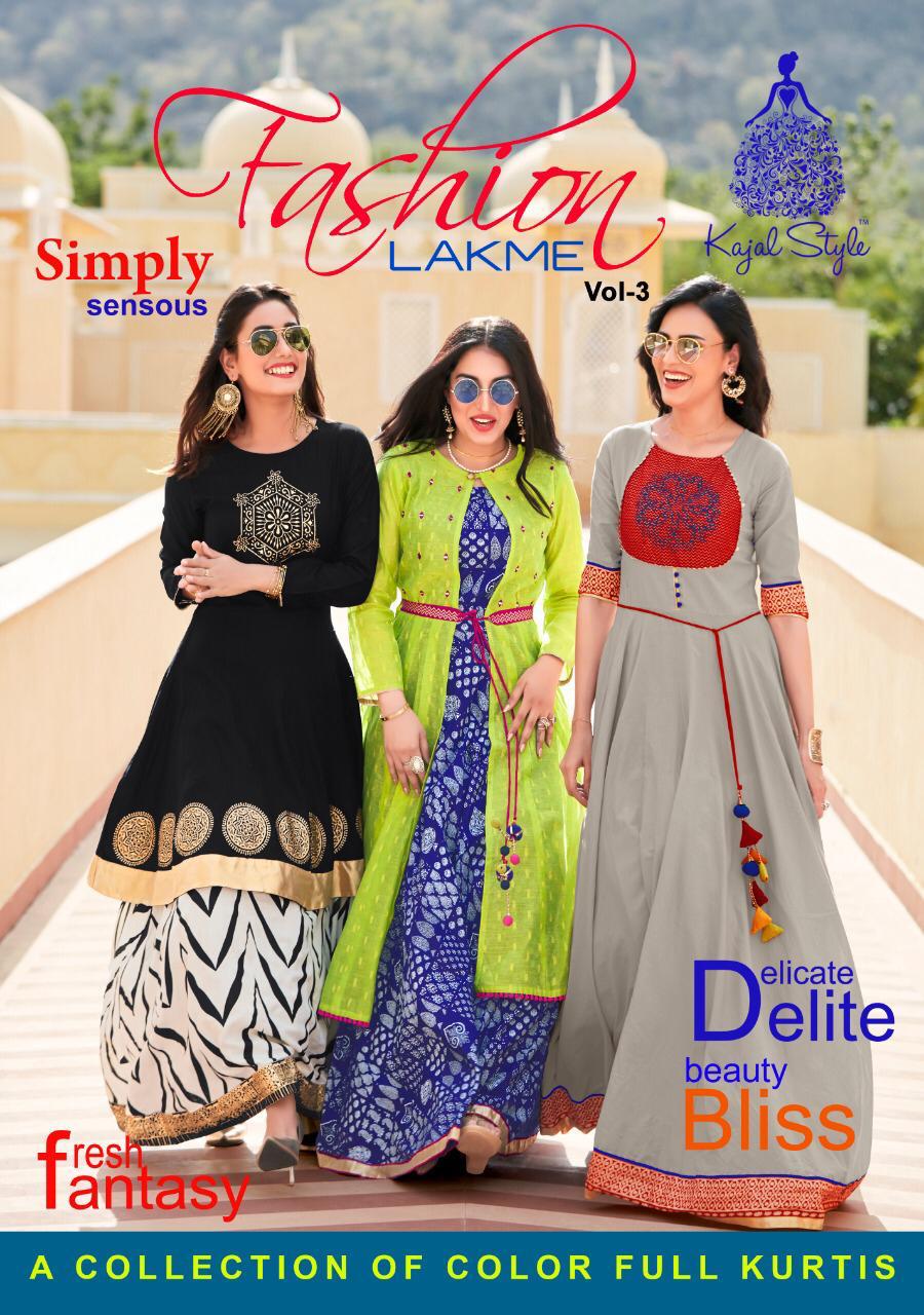Kajal Style Fashion Lakme Vol 3 Rakhi Special Rayon Kurtis Wholesale Collection Online Surat