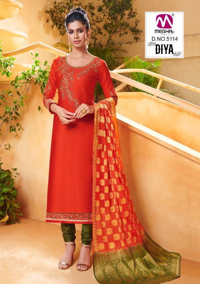 Meghali Diya Catalogue Jam Satin With Khatli Work Dress Material Wholesale Collection Cheapest Rates From Surat