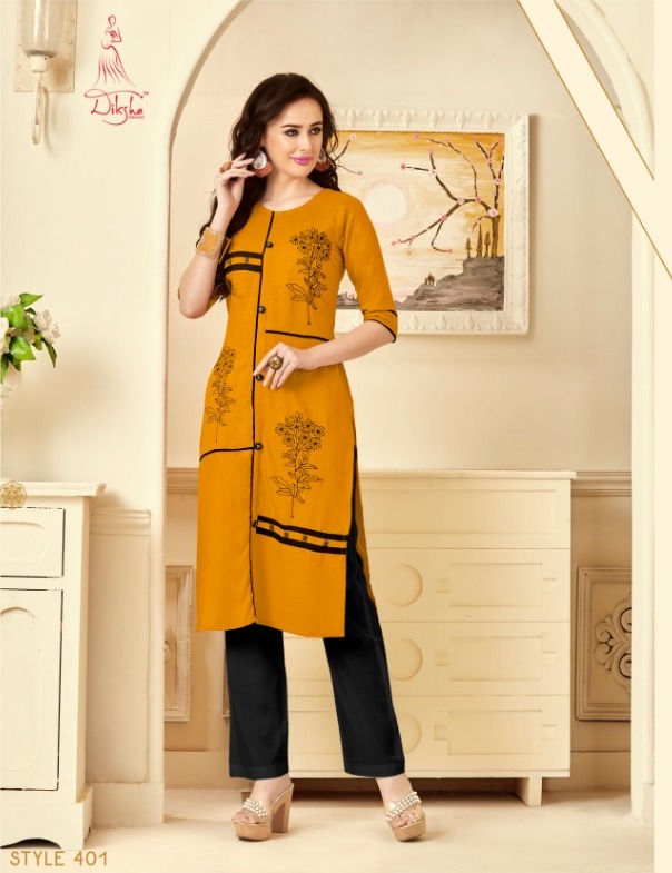 Diksha Fashion Maahi Vol 4 Fancy Two Tone Rayon Silk Heavy Embroidery Kurtis With Plazzo Collection Wholesale Price Surat