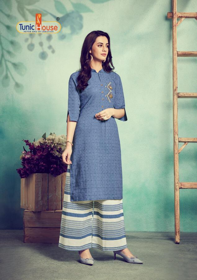 Tunic House Nidhi With Plazzo Catalogue Fancy Viscose Hand Work Kurtis With Plazzo Collection Wholesale Surat