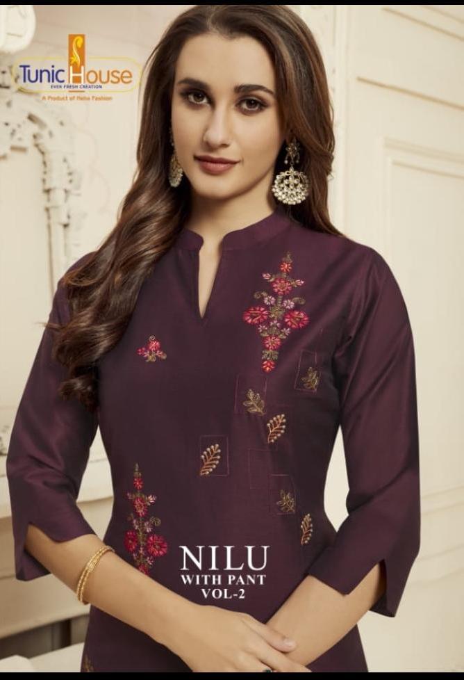 Buy Online Tunic House Nilu With Pant Vol-2 Soft Silk Kurtis With Pants Pair Collection Wholesale Price