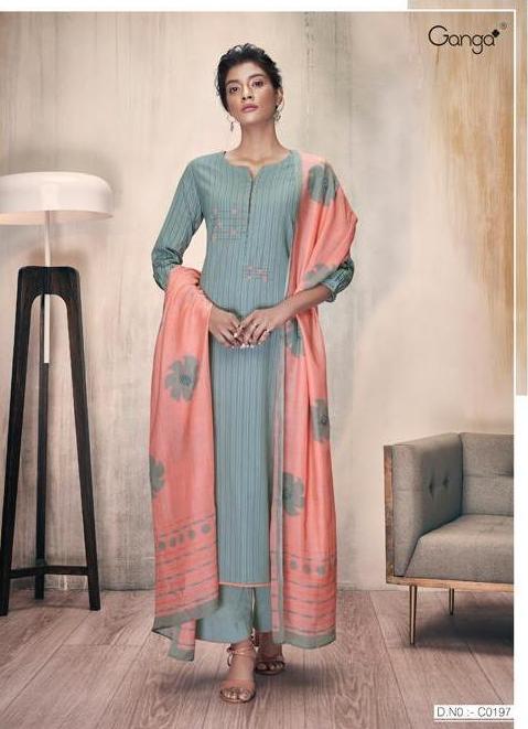 Ganga Presents Zella Fancy Cotton Embroidered Dress Materials Wholesaler At Surat