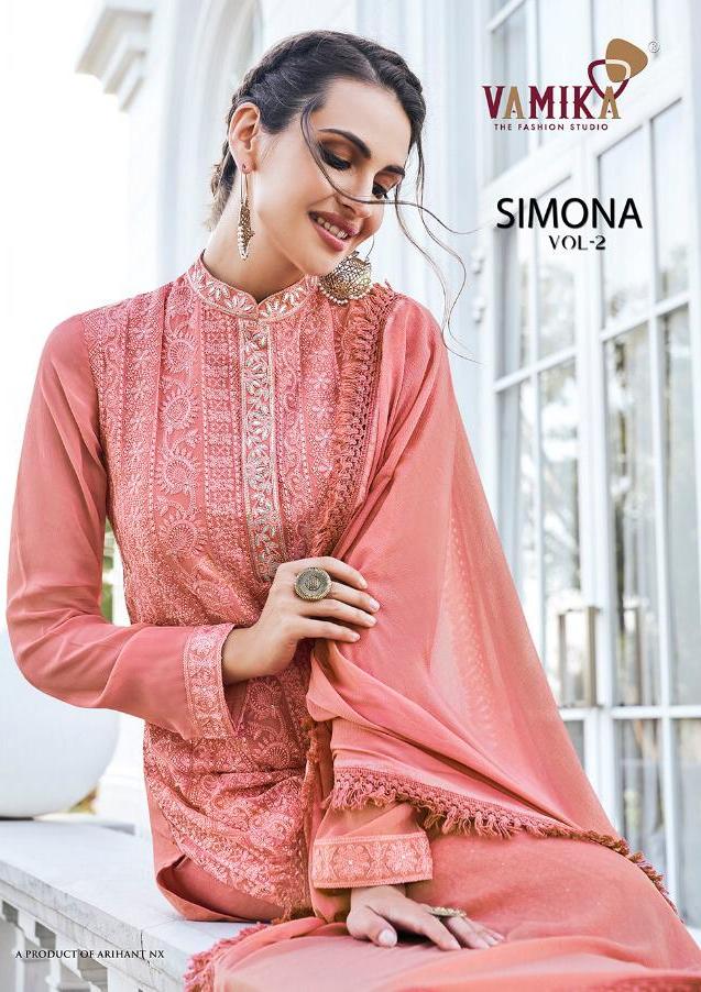 Simona Vol-2 By Vamika 41006-41011 Series Real Georgette Work Suits Collection Wholesale Surat