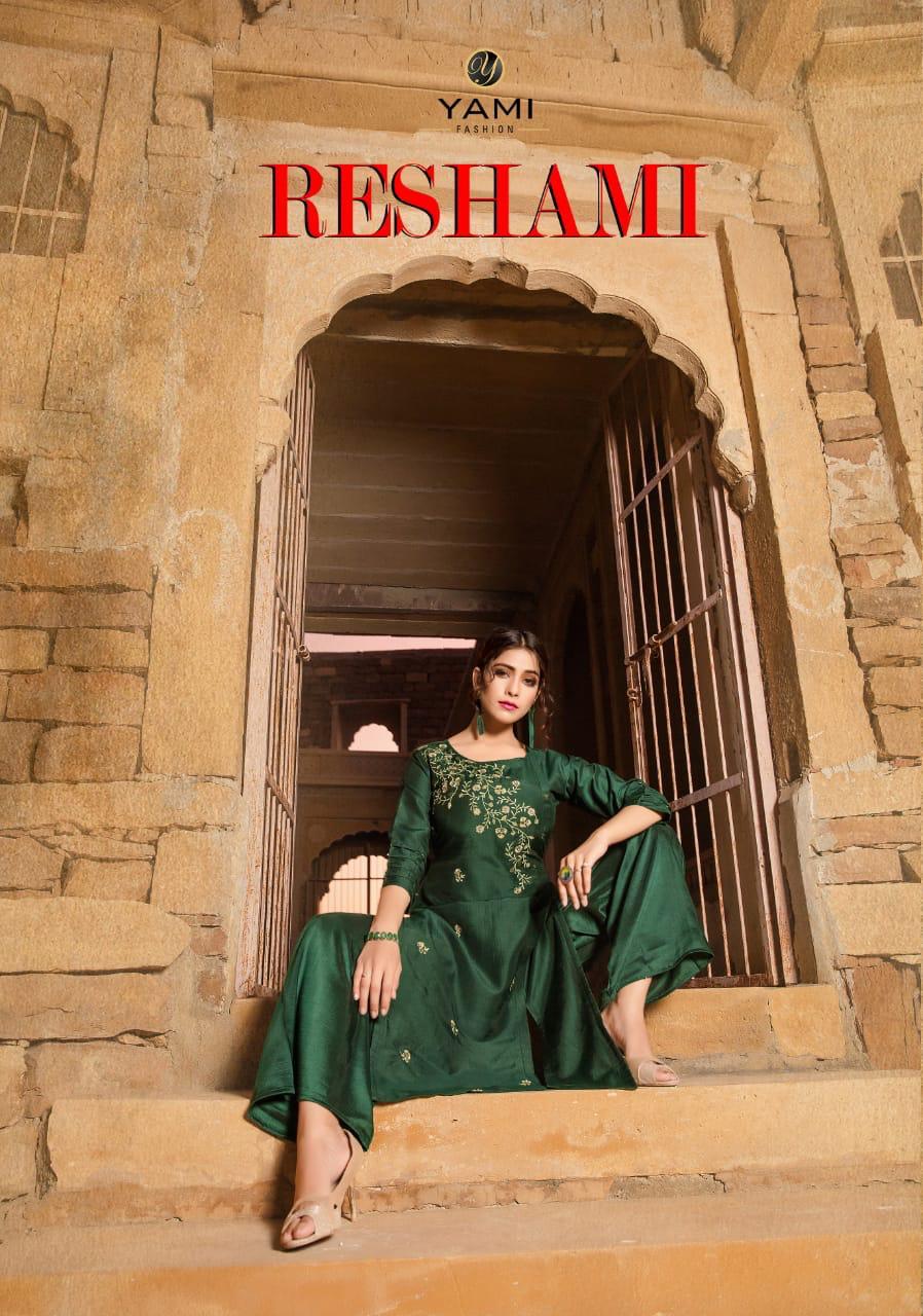 Reshami By Yami Fashion Exclusive Viscose Designer Kurtis With Plazzo Set Wholesale Price