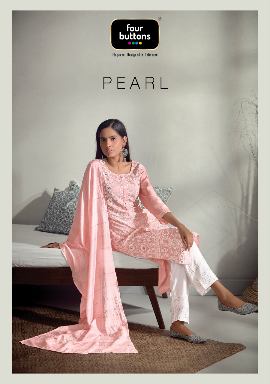 Four Buttons Pearl Catalogue Exclusive Viscose Kurtis Plazzo With Dupatta Set Wholesale Price