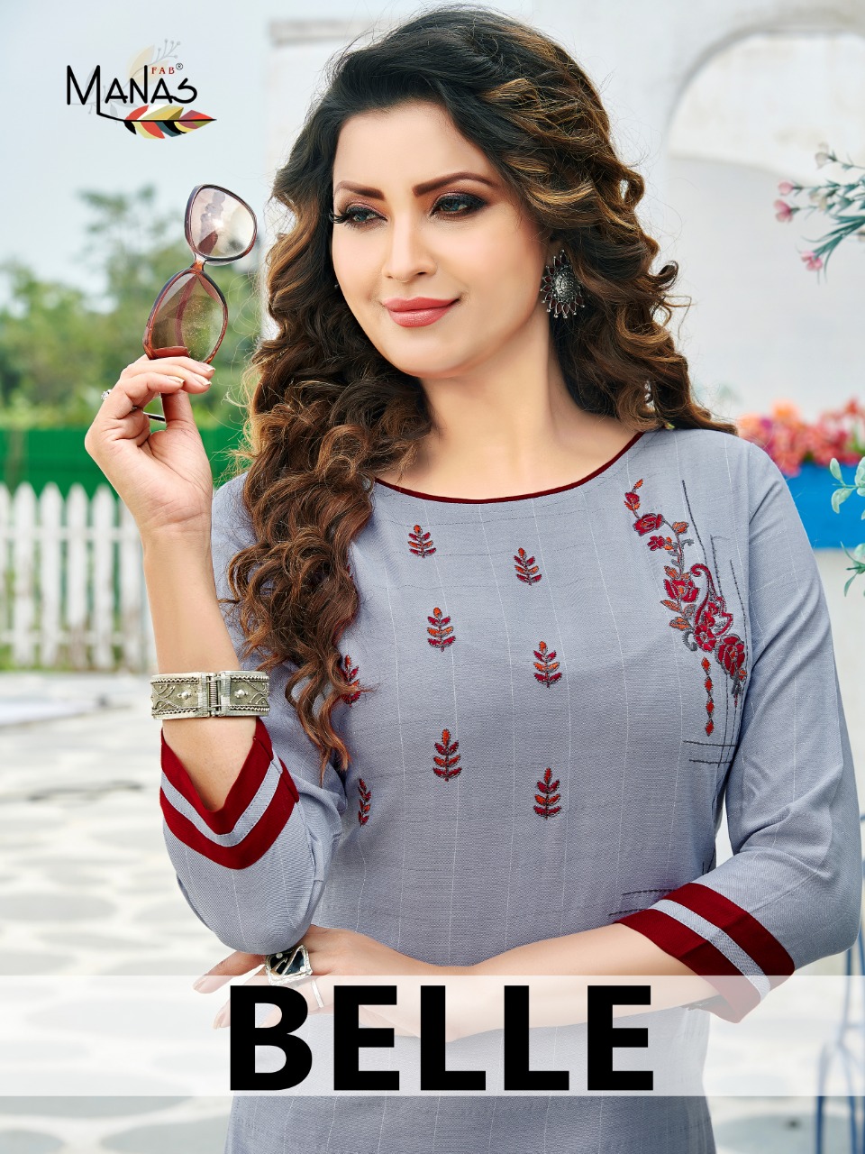 Manas Belle Rayon Designer Look Kurtis Bottom Combo Set Wholesale Price In Surat Market