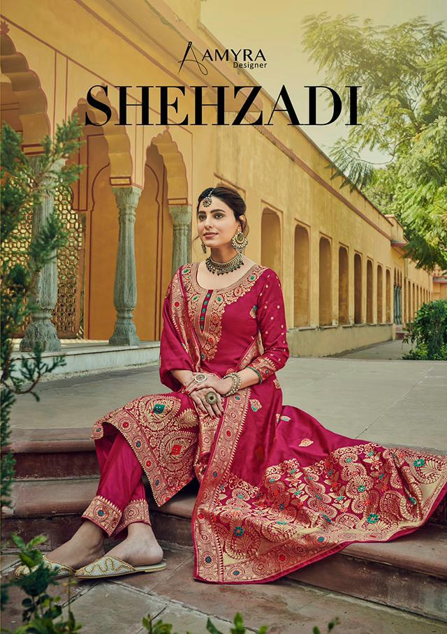 Aamyra Designer Shehzadi Silk Jeqaurd Fancy Designer Suits Catalogue Wholesale Price Surat
