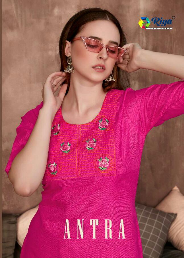 Riya Designer Antra Cotton Embroidered Decent Look Designer Kurtis Collection Wholesale Price