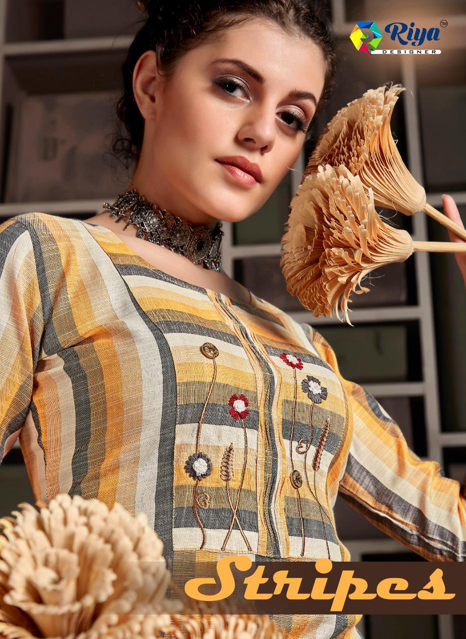 Riya Designer Stripes Cotton Linen Kurtis With Bottom Combo Set Wholesale Price Surat
