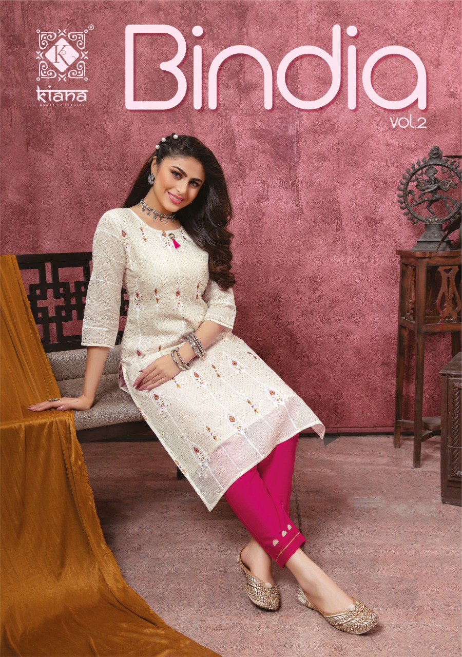 Kiana Fashion Bindia Vol 2 Pure Cotton Embroidered Designer Kurtis Collection Wholesale Price Surat