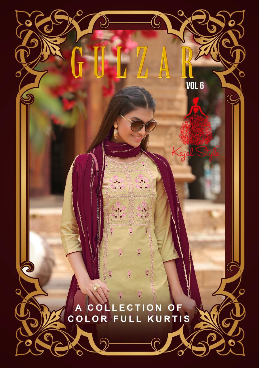 Kajal Style Gulzar Vol 6 Rayon Fancy Embroidery Work Designer Kurtis With Sharara Set Wholesale Price Surat