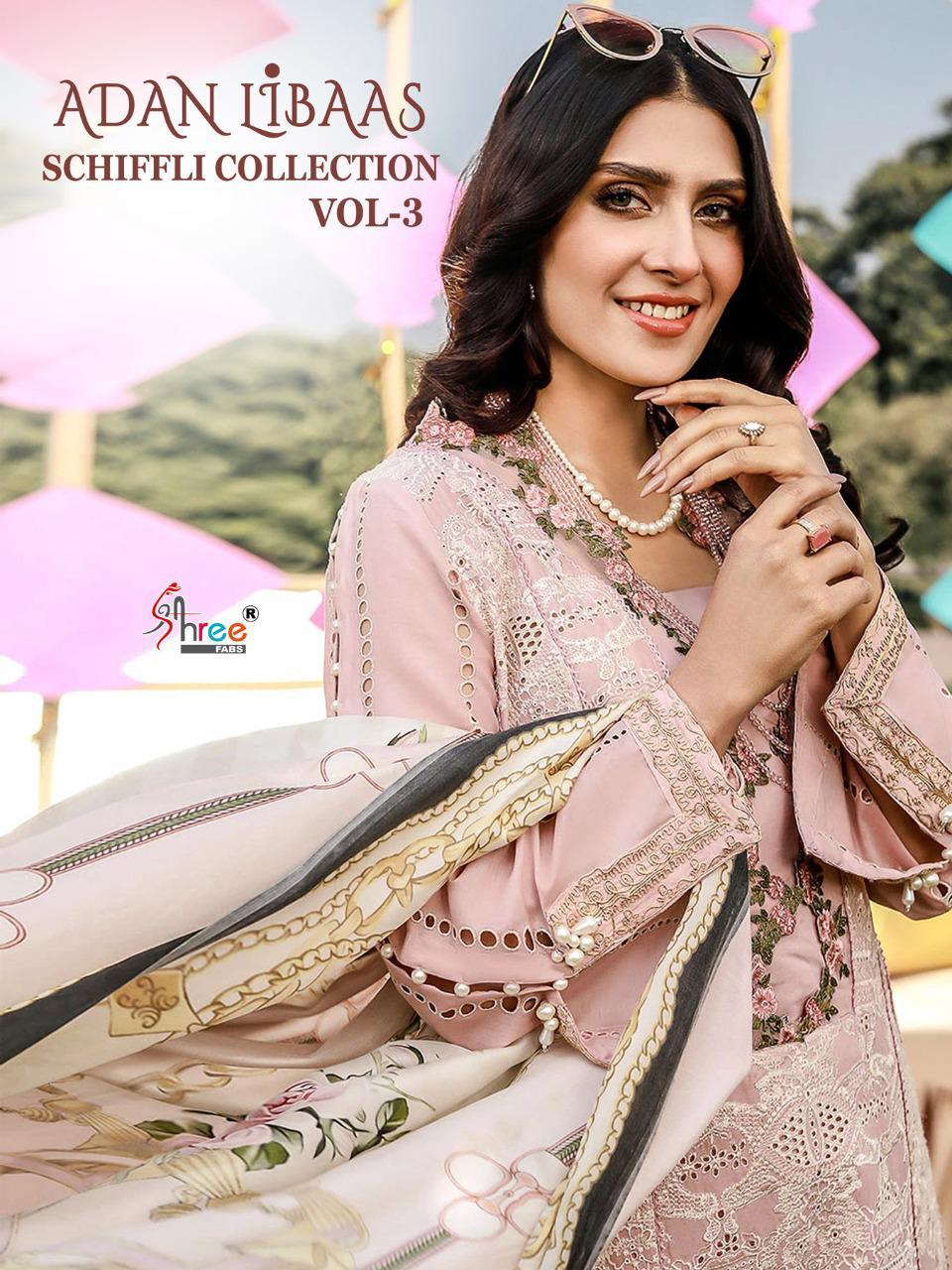 Shree Fabs Adnan Libaas Schiffli Collection Vol 3 Pure Cotton Embroidered Suits Collection Wholesale Price