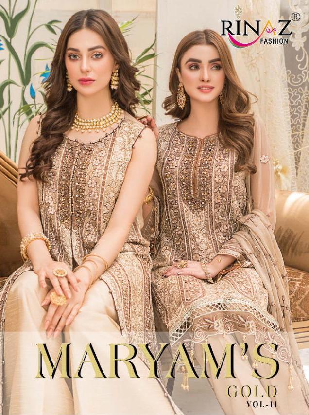 Rinaz Fashion Maryums Gold Vol 11 Georgette Embroidered Pakistani Suits Collection Wholesale Price