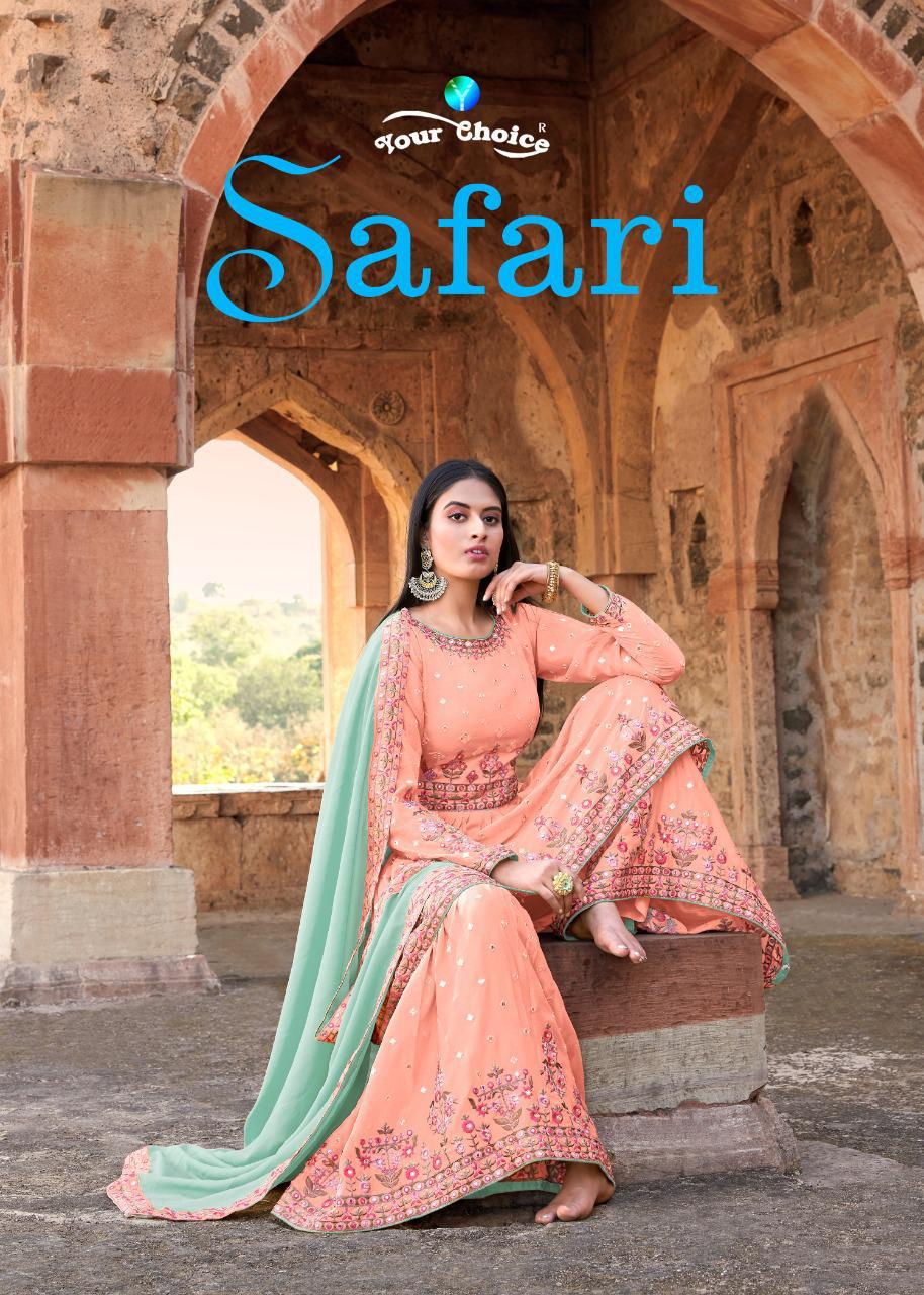 Yourchoice Safari Catalogue Heavy Chinon Fancy Sharara Suits Collection Wholesale Price