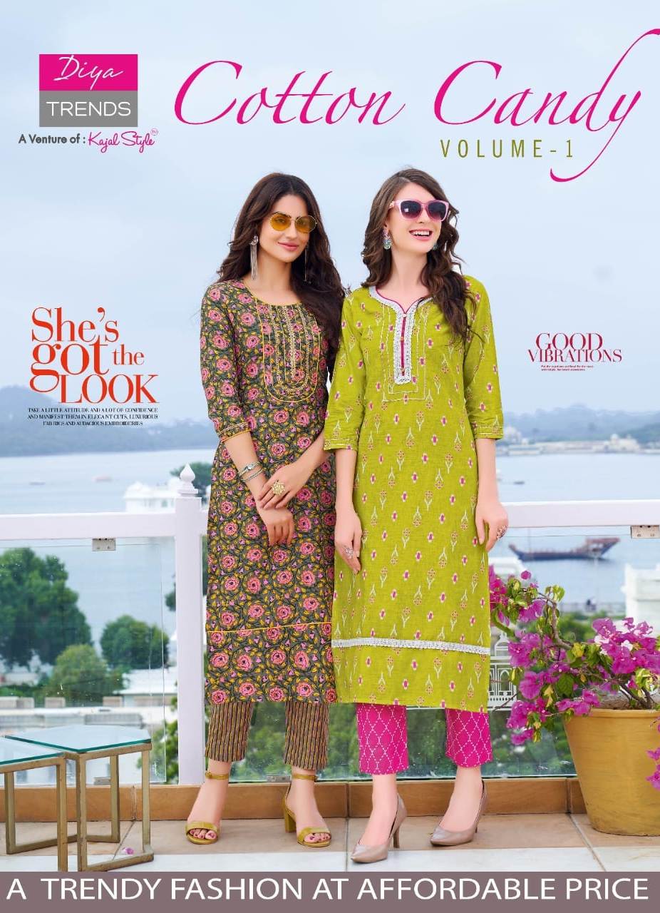 Diya Trendz Cotton Candy Vol 1 Cotton Classy Printed Daily Wear Kurtis With Pant Collection Wholesale Price