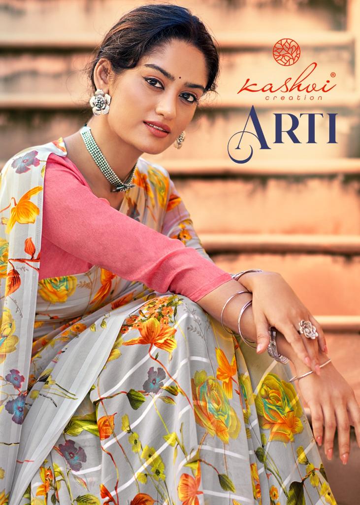 Kashvi Creation Arti Designer Georgette Printed Sarees Collection Wholesale Price