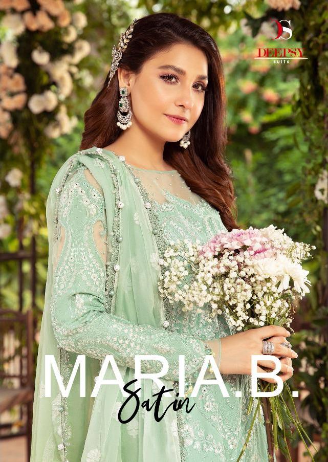 Deepsy Suits Maria B Satin Fancy Silk Embroidered Dress Material Catalogue 2021