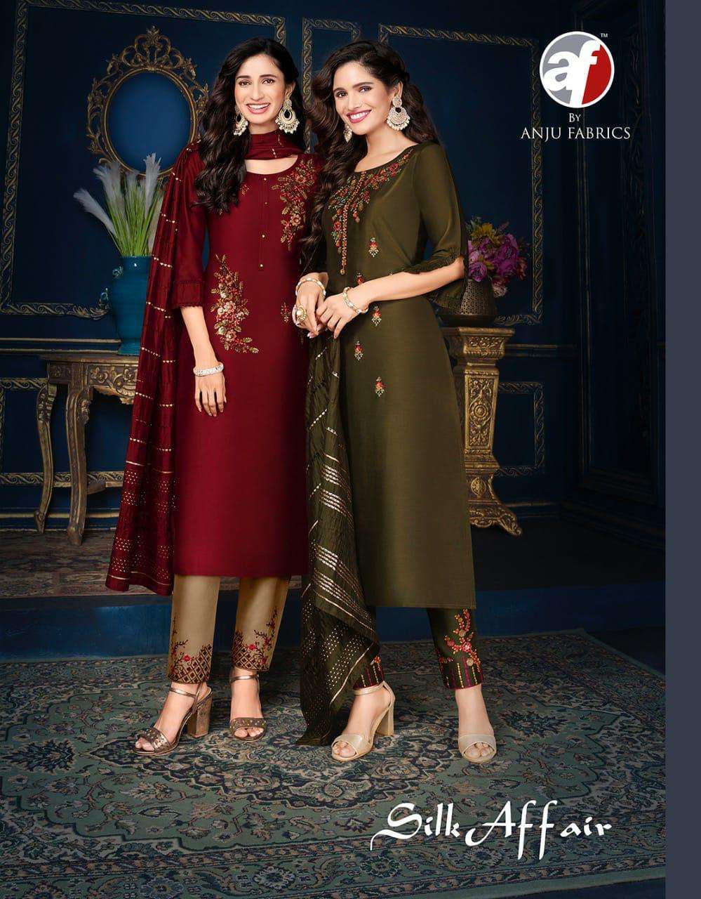 anju fabrics silk affair 5011-5018 series stylish designer kurti catalogue wholesale price surat