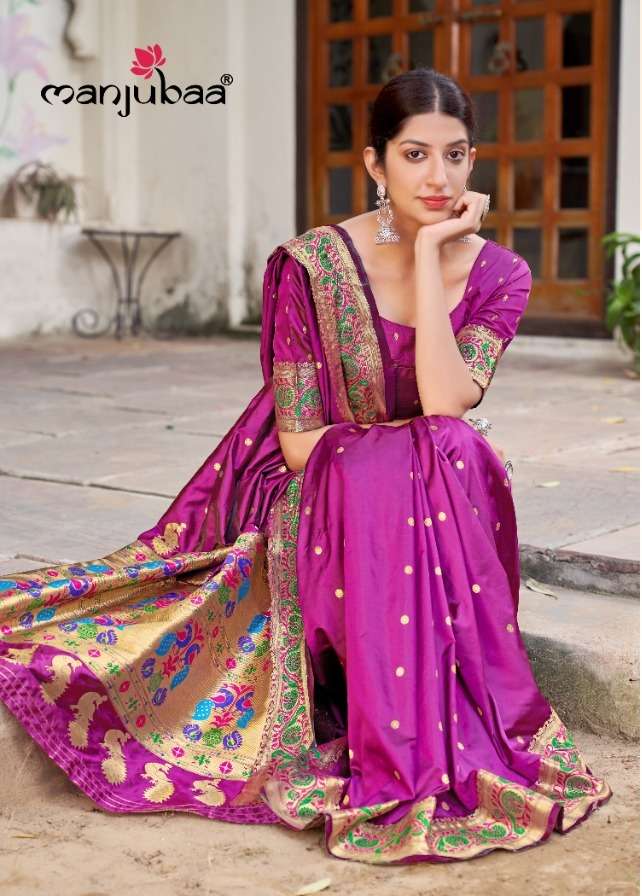 manjubaa monisha paithani 6401-6406 series party wear saree catalogue surat market