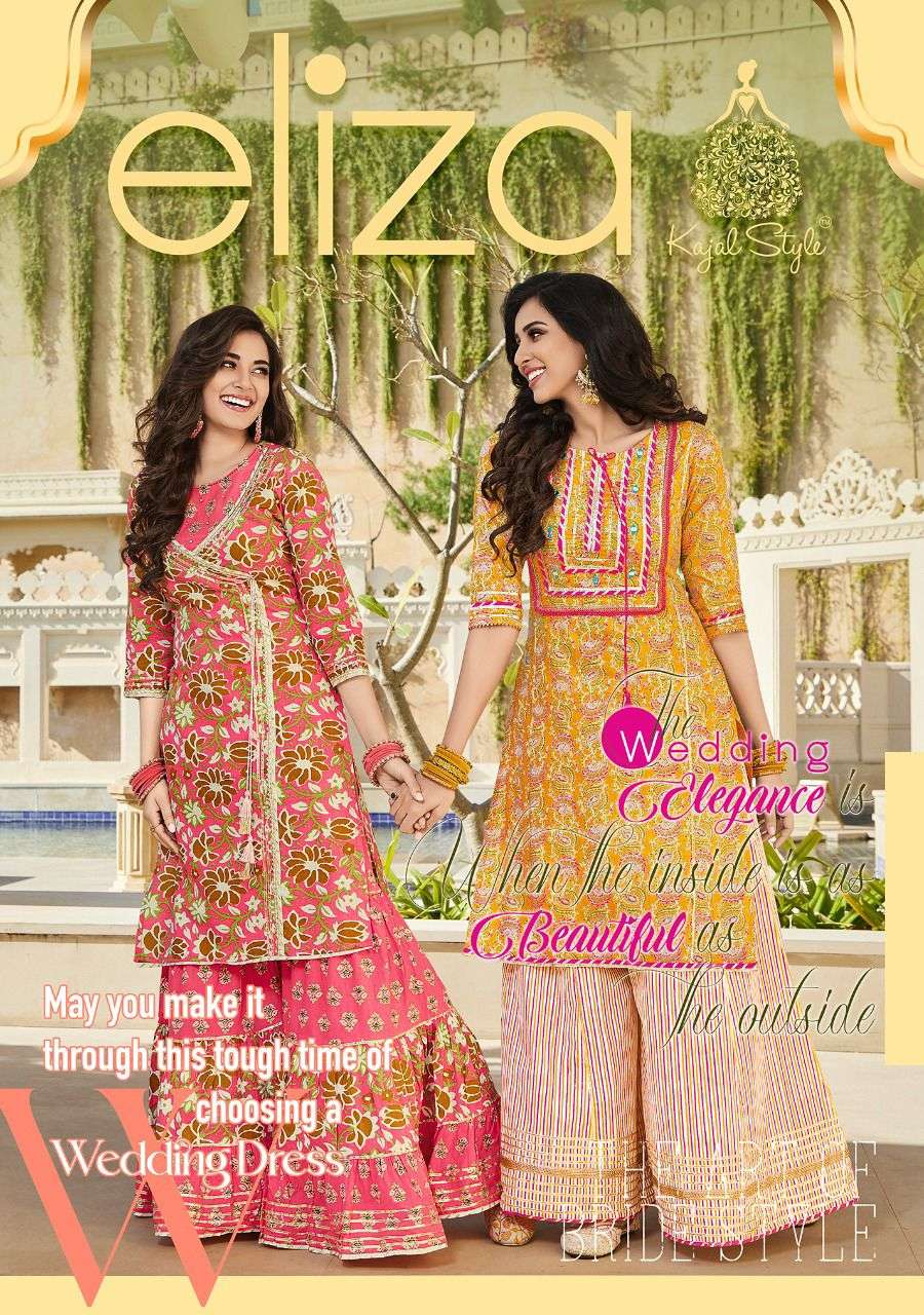kajal style eliza vol 1 cotton designer kurti with sharara style wholesaler online surat 