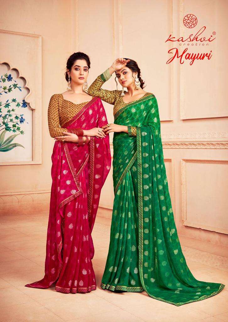kashvi creation mayuri 2551-2560 series georgette foil printed sarees collection surat