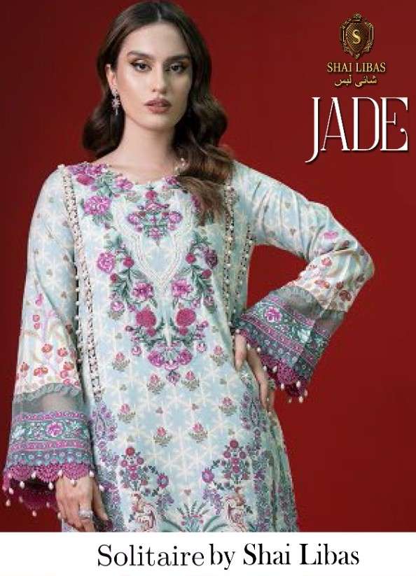 jade solitaire shai libas cotton dress material with chiffon dupatta pakisatni catalogue wholesale dealer 