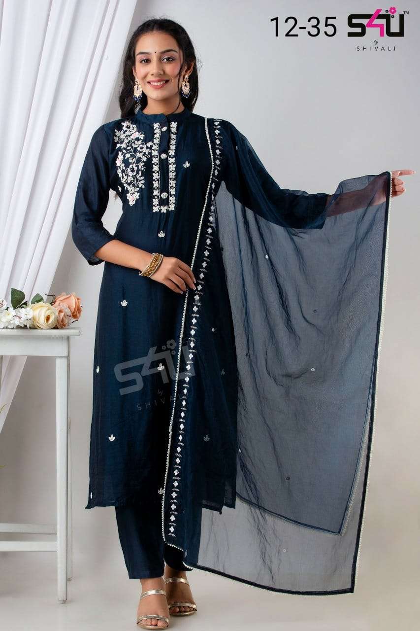 s4u 12-35 party wear designer look kurtis bottom dupatta wholesale price surat