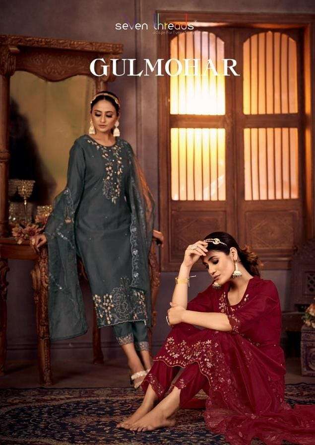 seven threads gulmohar 1001-1007 series viscose silk designer ready made party wear salwar kameez online shopping surat 