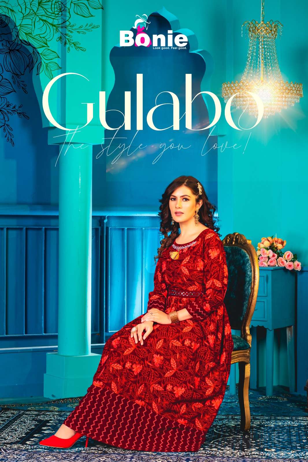 bonie gulabo 101-106 series long floor length gown kurti at wholesale price surat gujarat