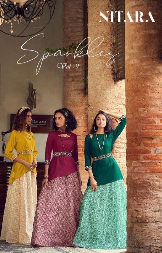 nitara by sparkels vol 9 designer top & skirt art silk two pieces catalogue wholesale dealer surat 