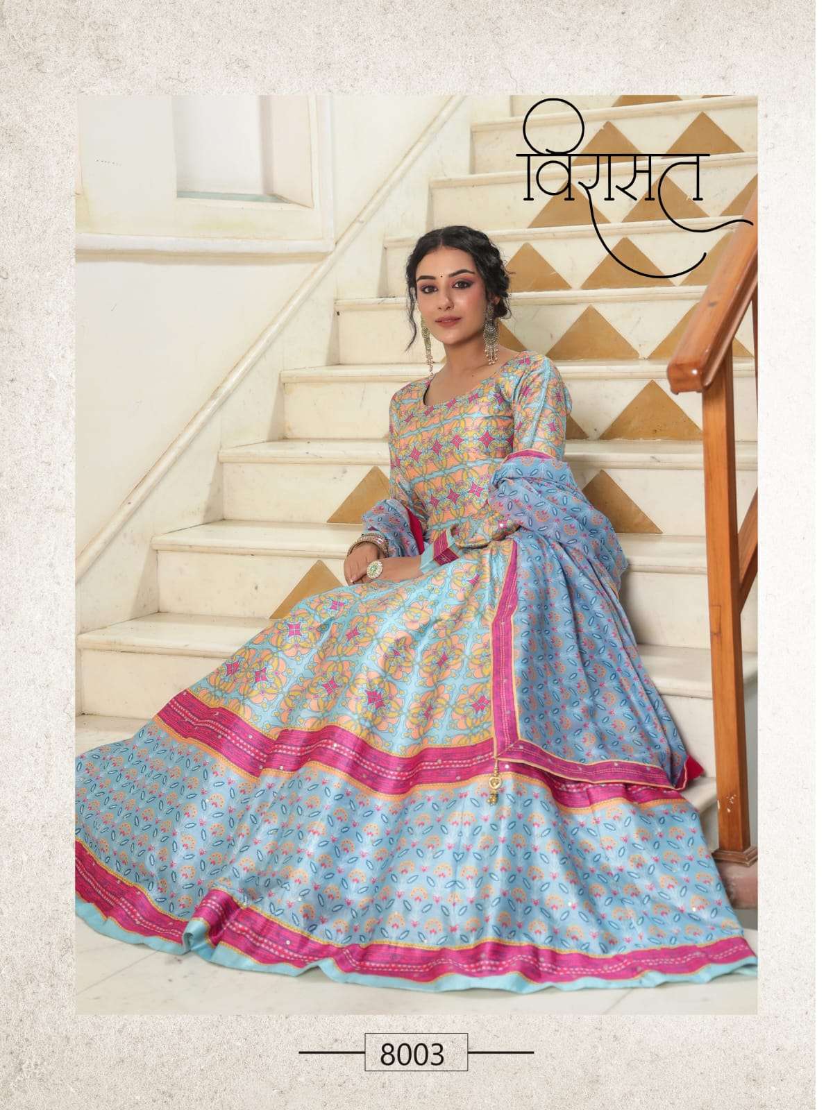 virasat flora 8001-8006 series latest designer wedding wear at wholesaler rate  india surat gujarat