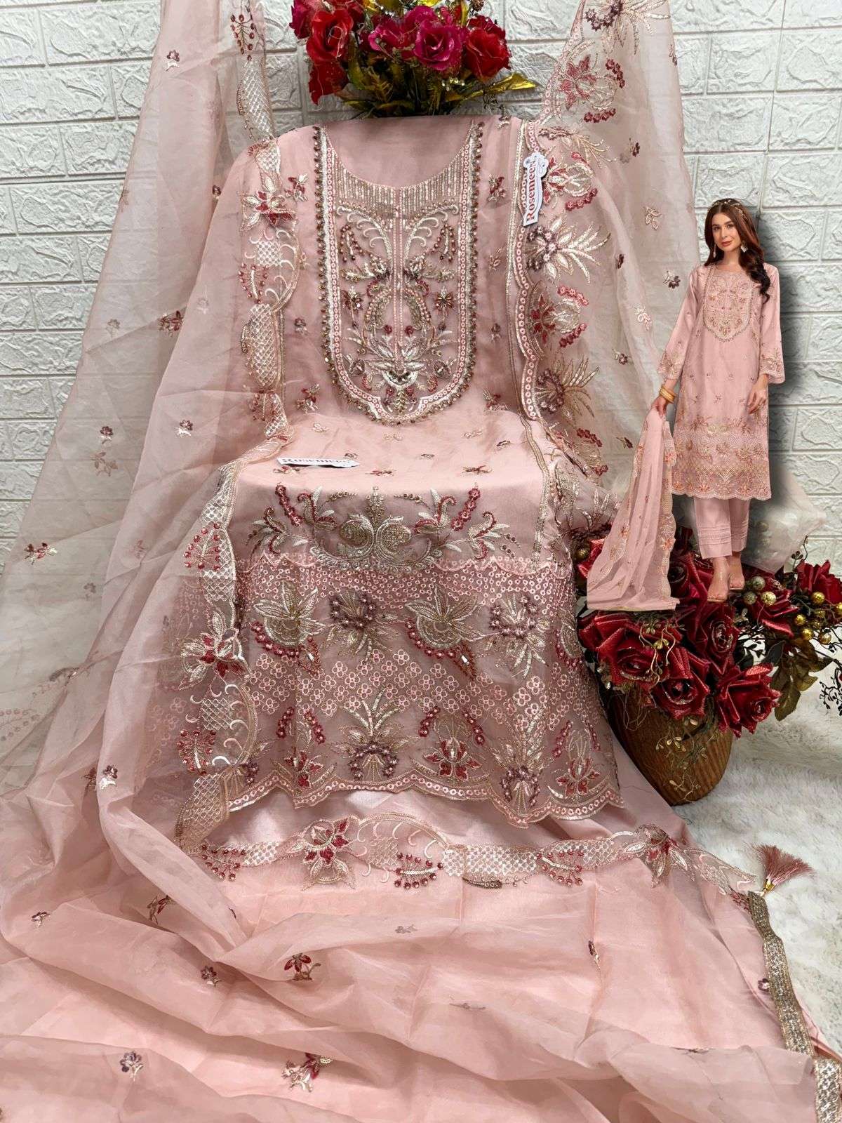 fepic rosemeen 1773 exclusive party wear organza embroidred unstich dress material wholesale price at india 