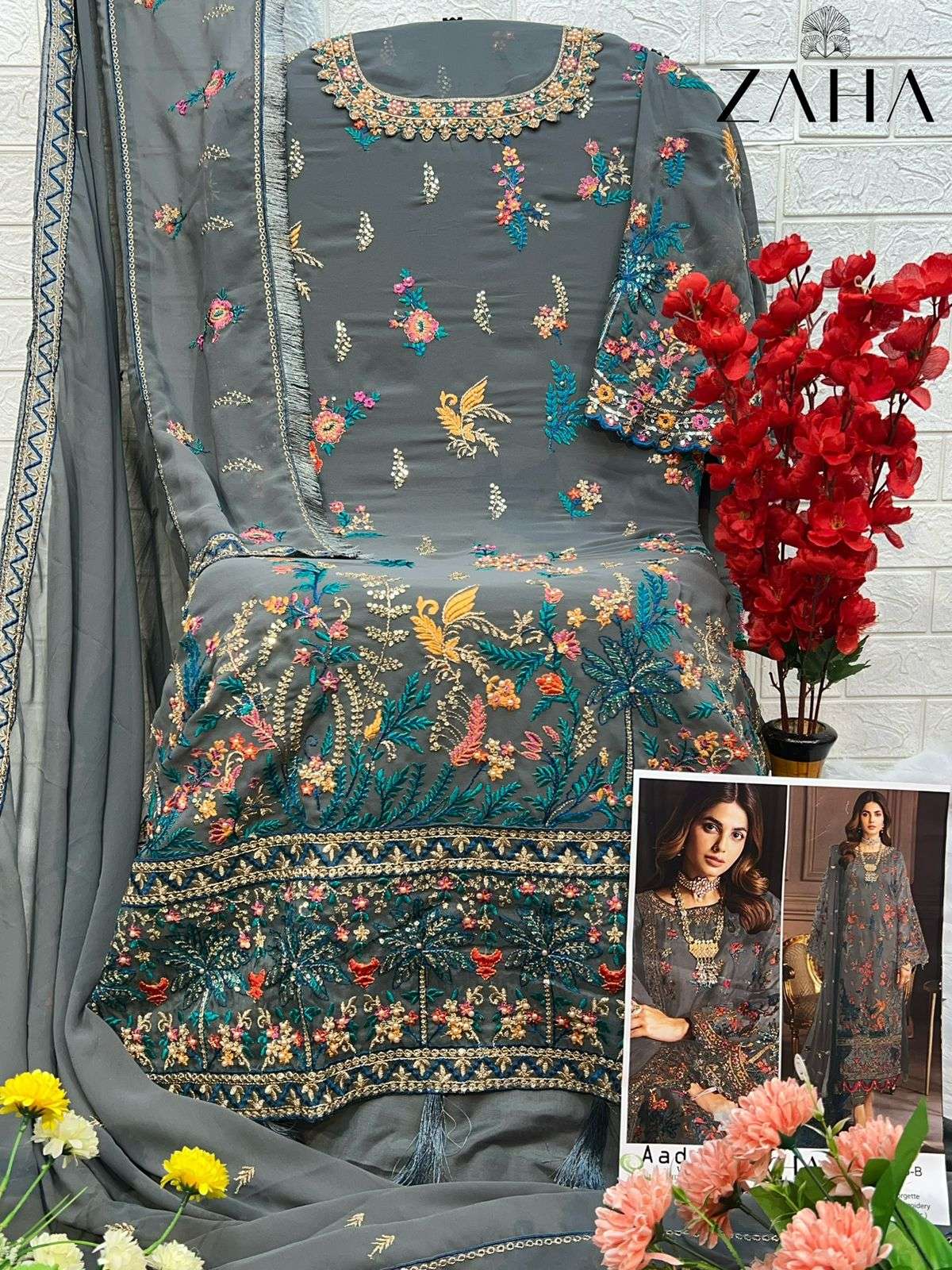 zaha aadab vol 1 10205 colour series party wear georgette embroidred unstich pakistani suits 