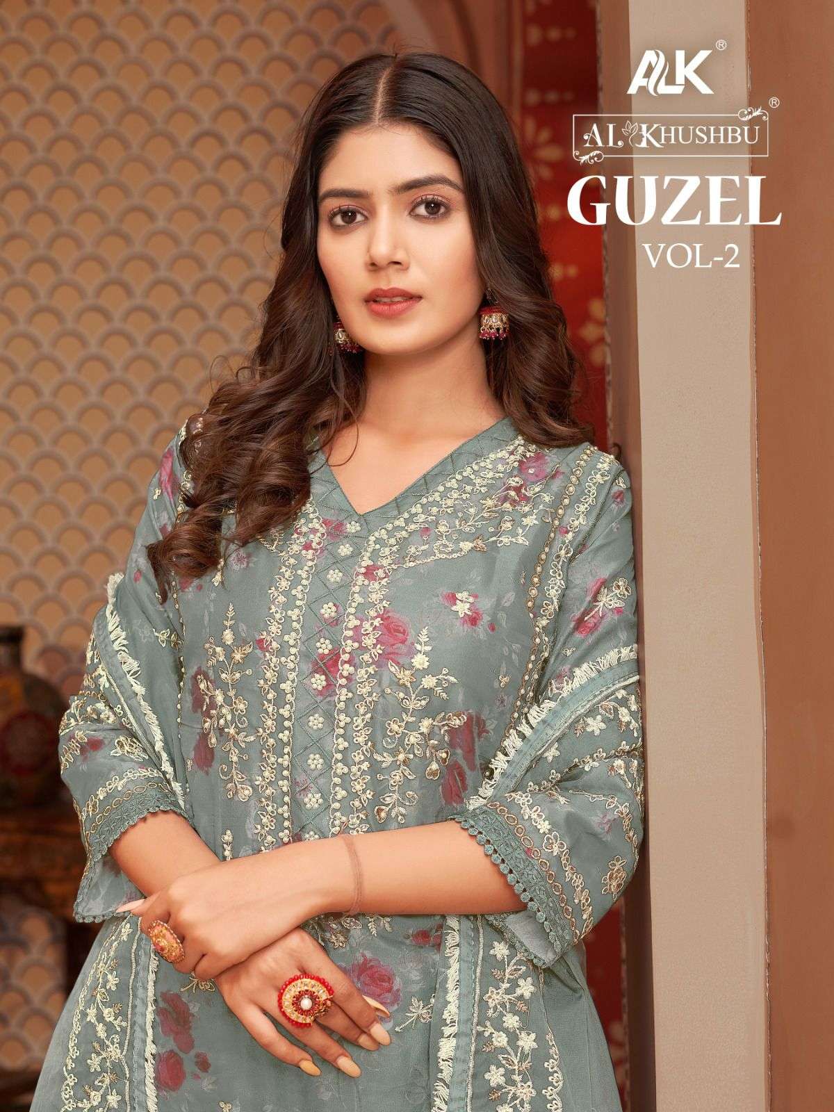 al khushbu guzel vol-2 readymade organza pakistani salwar suits catalogue wholesaler surat gujarat