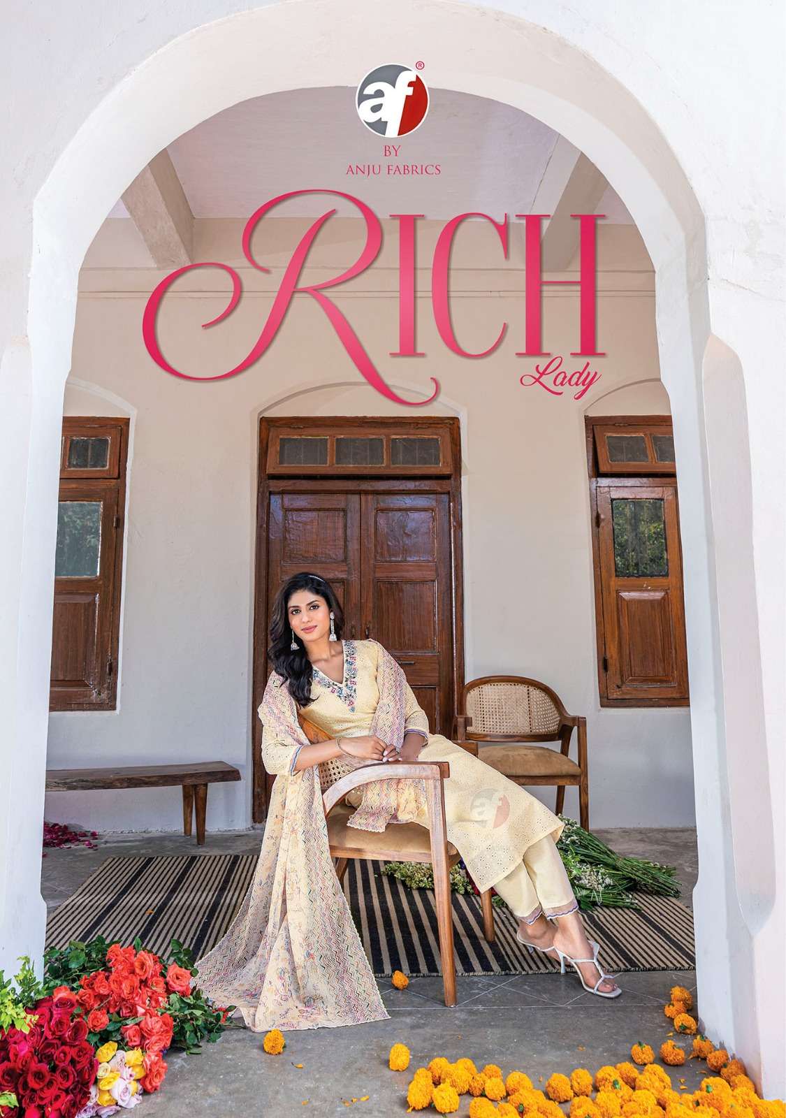 anju fabrics rich lady 3671-3672 series fancy designer kurti pant with digital dupatta catalogue manufacturer surat gujarat 